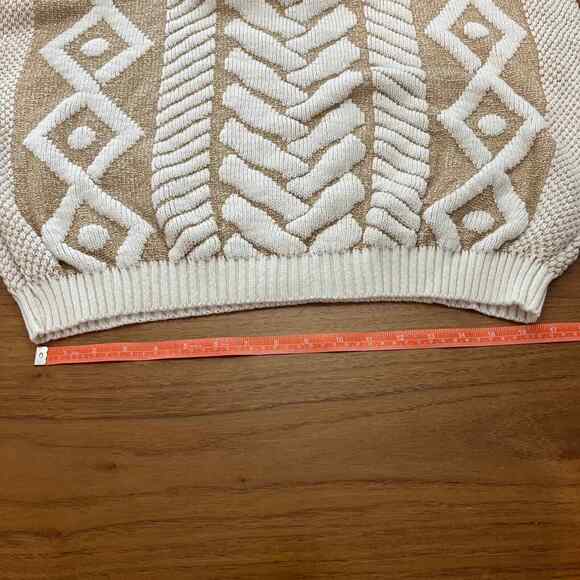 Vintage Sweater 80s Size M Jane Adams Oversized Cream Gold Metallic - Picture 9 of 11